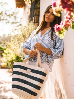 Femme Toni Pons DESI - Grand sac et raphia pour femme avec rayures marines