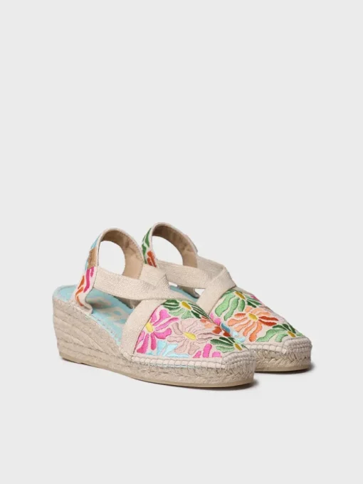 Femme Toni Pons MONTJOI - Espadrille à talon compensé pour femme avec broderie multicolore
