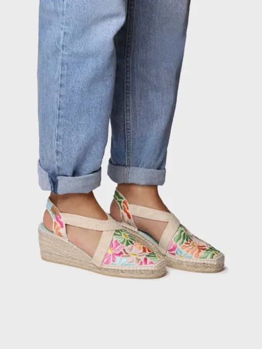 Femme Toni Pons MONTJOI - Espadrille à talon compensé pour femme avec broderie multicolore
